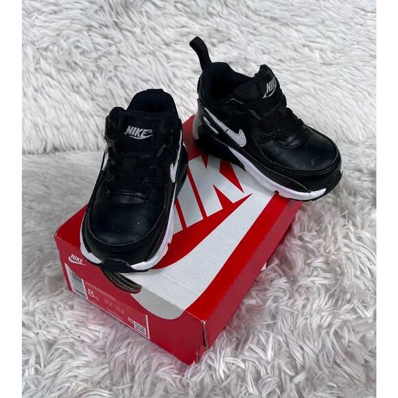 Nike Air Max 90 Shoes Toddler Size 6C Black White Hook & Loop Strap Running - Picture 1 of 15